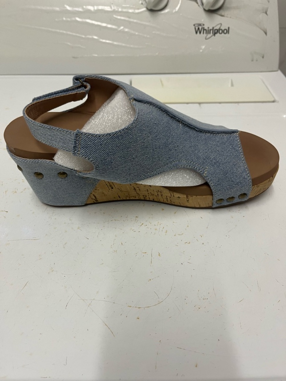 Corkys Light Blue Denim Wedge Slingback
